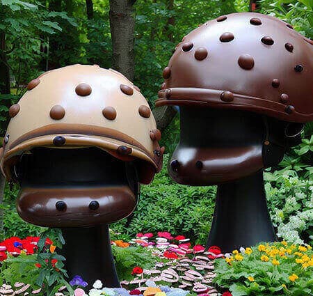 mushroom head made from old motorcycle helmet